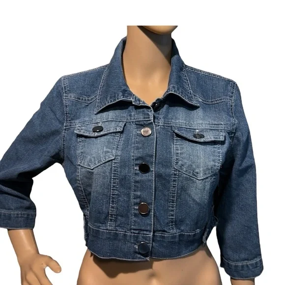 💰BOGO FREE New Look Crop Jean Jacket Kids L Ladies’ XS - Picture 1 of 7